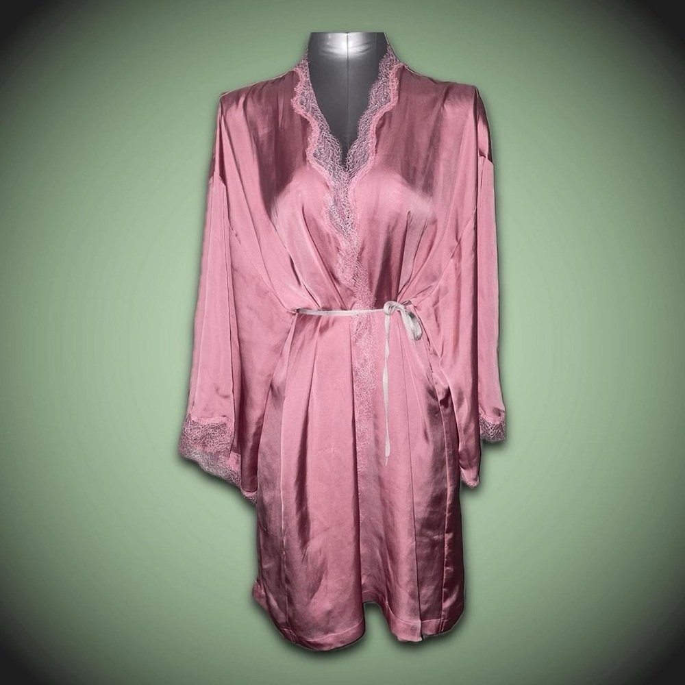 Victoria's Secret Satin Pink Robe with Lace